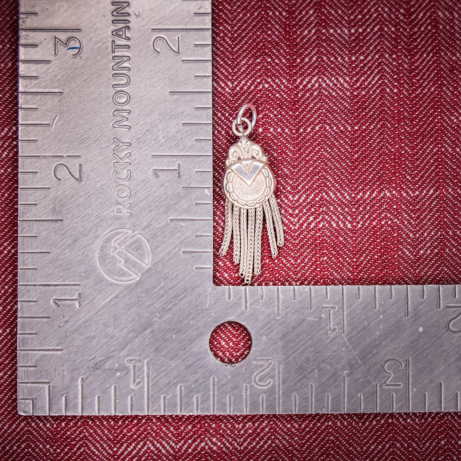 Antique French Puffy Tassel Charm Sterling Silver Die Struck Engraved Circle