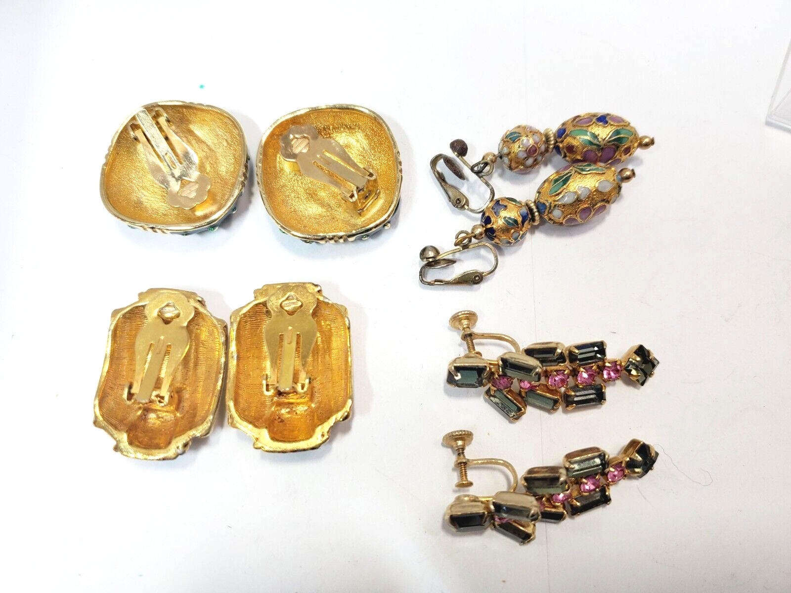 Set of 4 Vintage Gold Tone Clip-On & Screw-Back Earrings