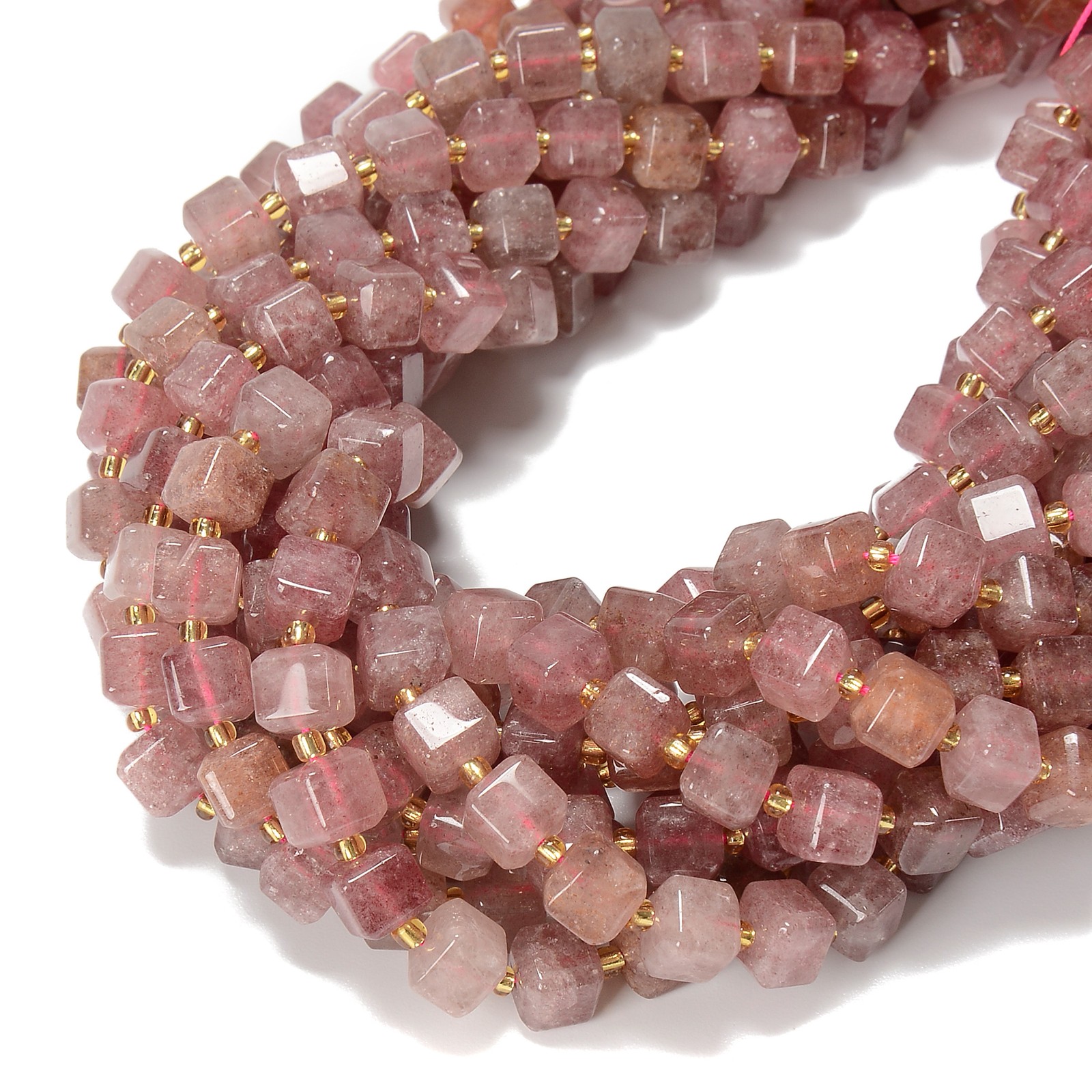 Natural Strawberry Quartz Faceted Rubik’s Cube Beads Size 8mm 15.5” Strand