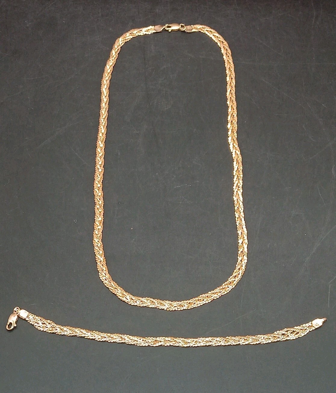 Braided 3 Woven Rope Necklace & Bracelet Set 1/20 12K GF 15.0 Total Grams *Read