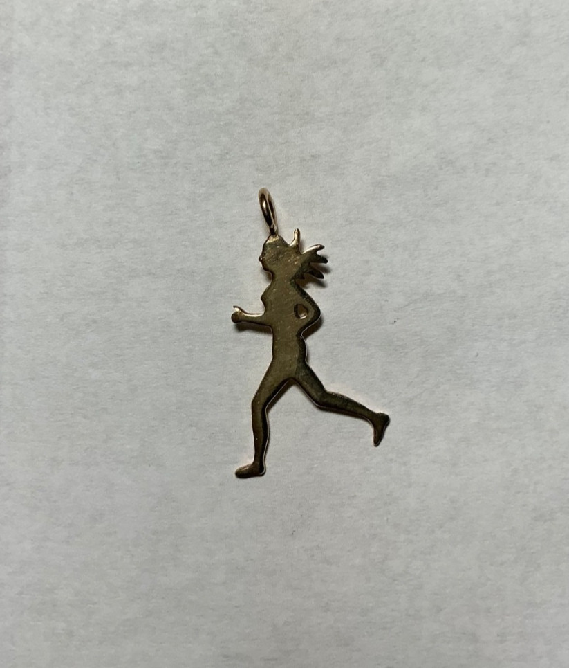 14K Gold Pendant~Female Marathon, Runner, Jogger~2gm. over 1”, preowned, unused.