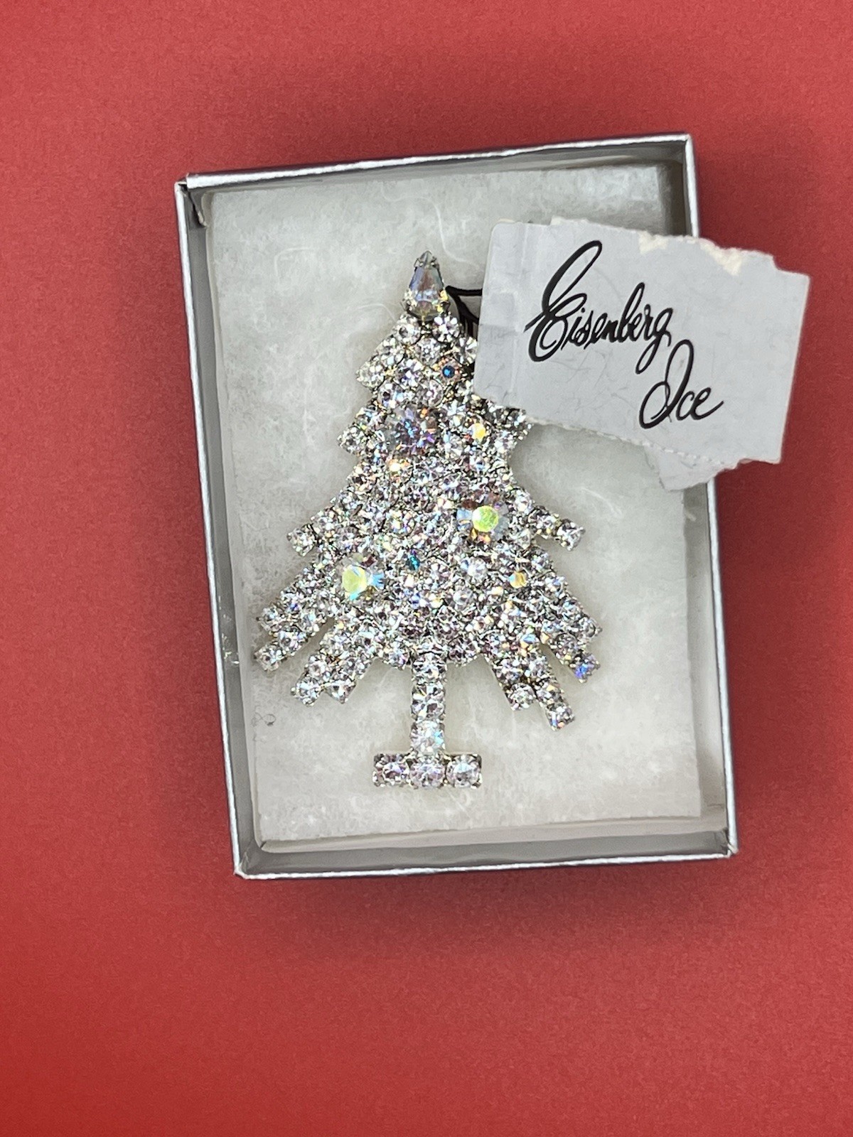Vintage Eisenberg ice Exquisite AB Crystal Clear Christmas Tree Brooch Pin