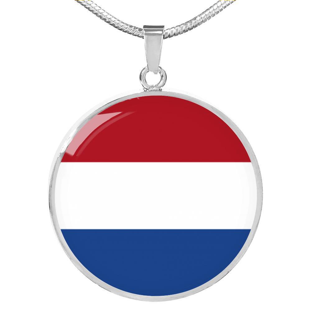 Netherlands Flag NecklaceCircle Pendant Necklace Stainless Steel 24 Inch Chain