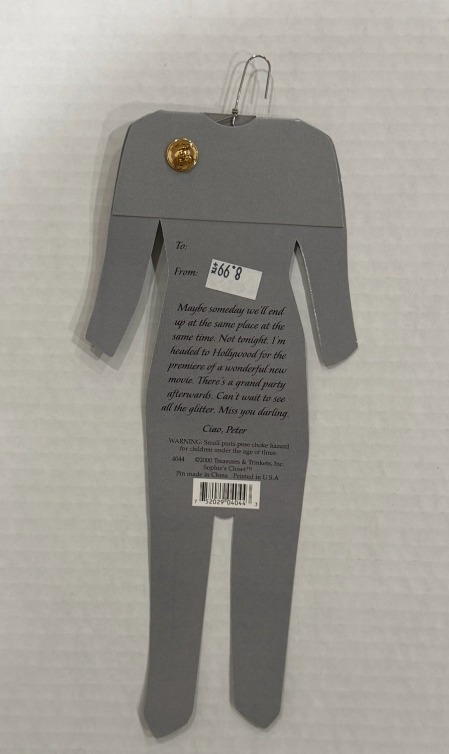 Sophie’s Closet Greeting Card Tuxedo With Gemmed Top Hat And Cane Pin Vintage