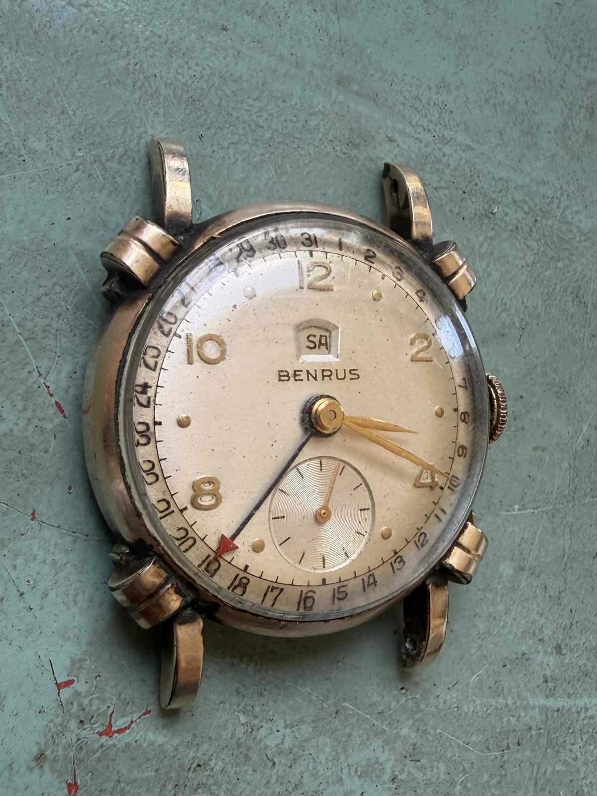 Vintage Benrus Second Day Date Pointer Gold Filled Watch Needs Work