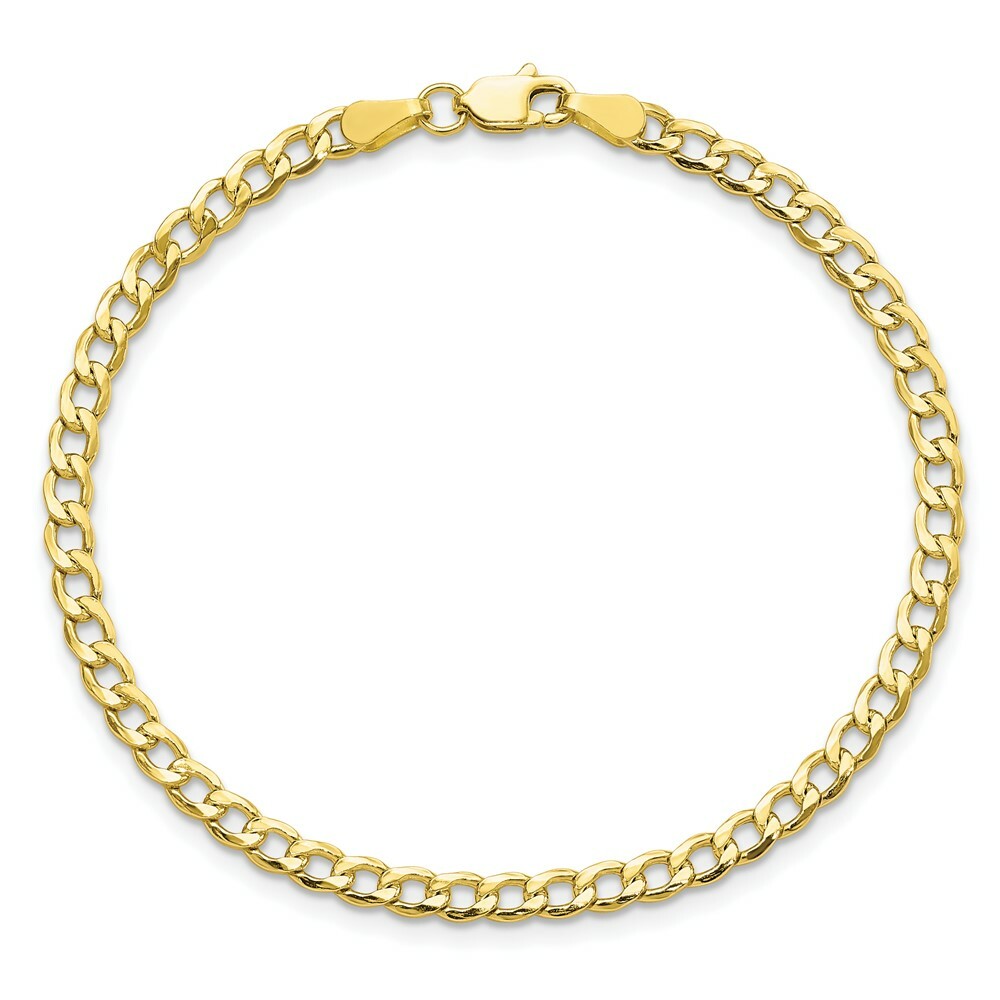 Real 10kt Yellow Gold 3.35mm Semi-Solid Curb Link Chain Chain Bracelet; 7 inch
