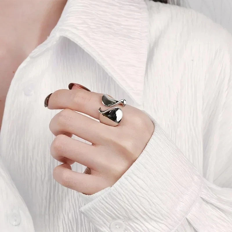 925 Sterling Silver Open Ring Women Couple Minimalist Handmade Adjustable