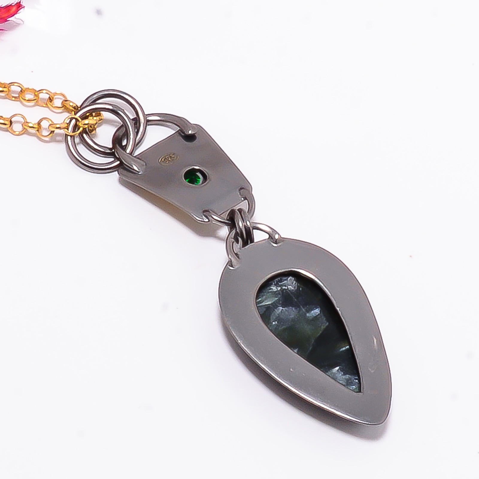 Seraphinite, Tsavorite Gold Rhodium 925 Sterling Silver Chain Pendant 18-22″ Sk4