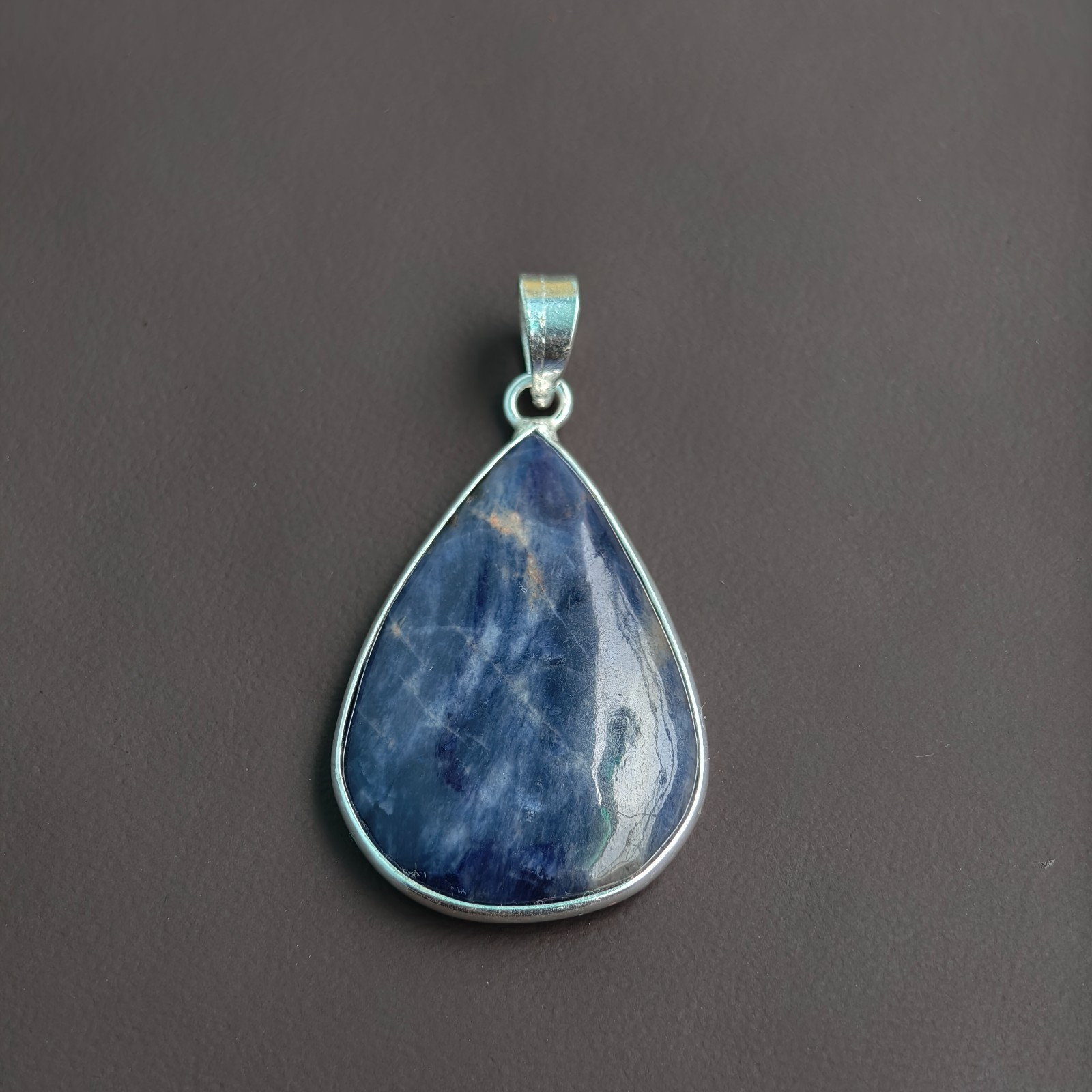 Natural Blue Sodalite Teardrop Pendant Handmade German Silver Pear Cut Jewellery