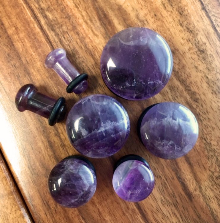 PAIR Single Flare Amethyst Stone Plugs Gauges Guages Amythyst Amethest Amythest