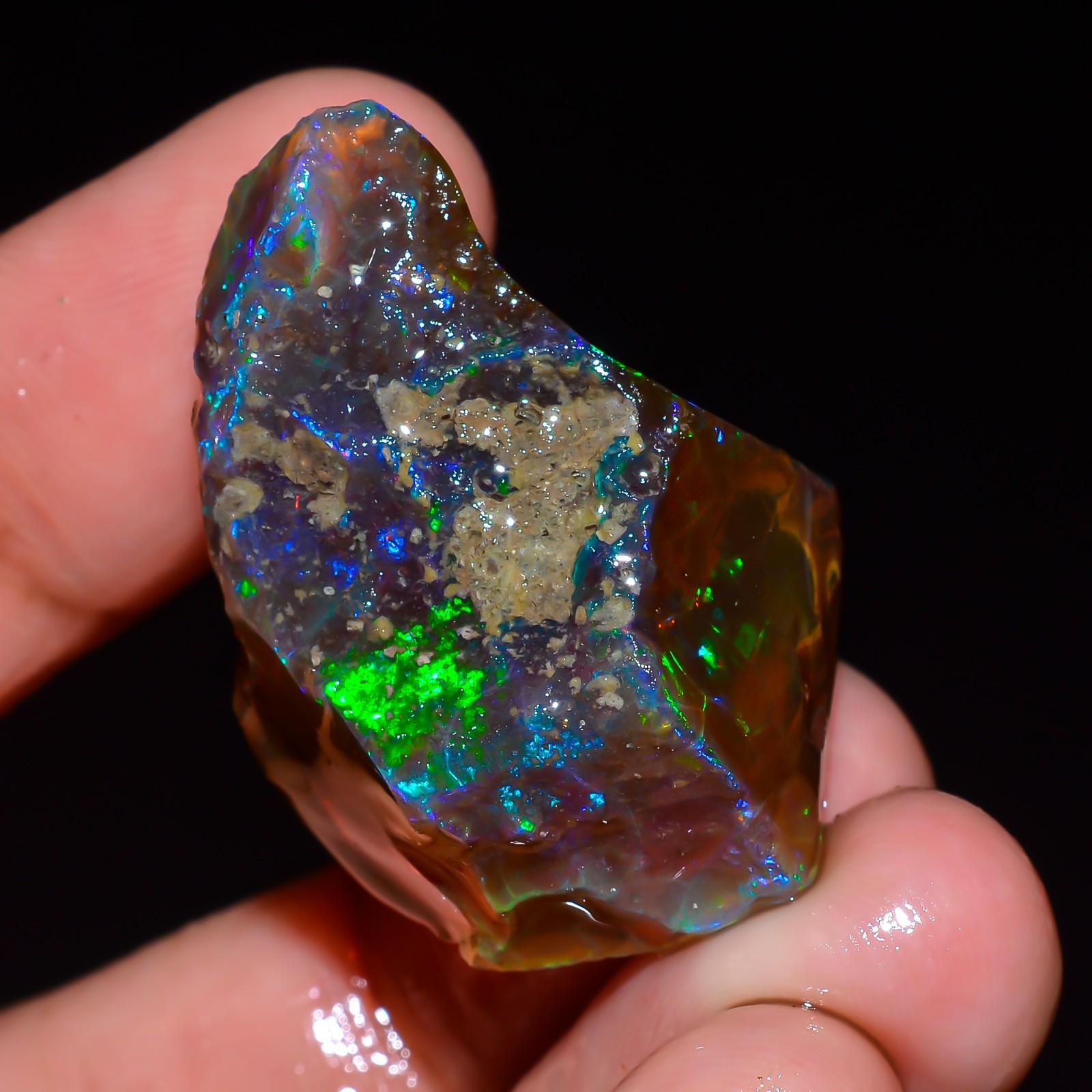 Natural Crystal Opal 45.5 Ct Welo Fire Opal Flashy Fire Opal oil raw 32x21x13 mm