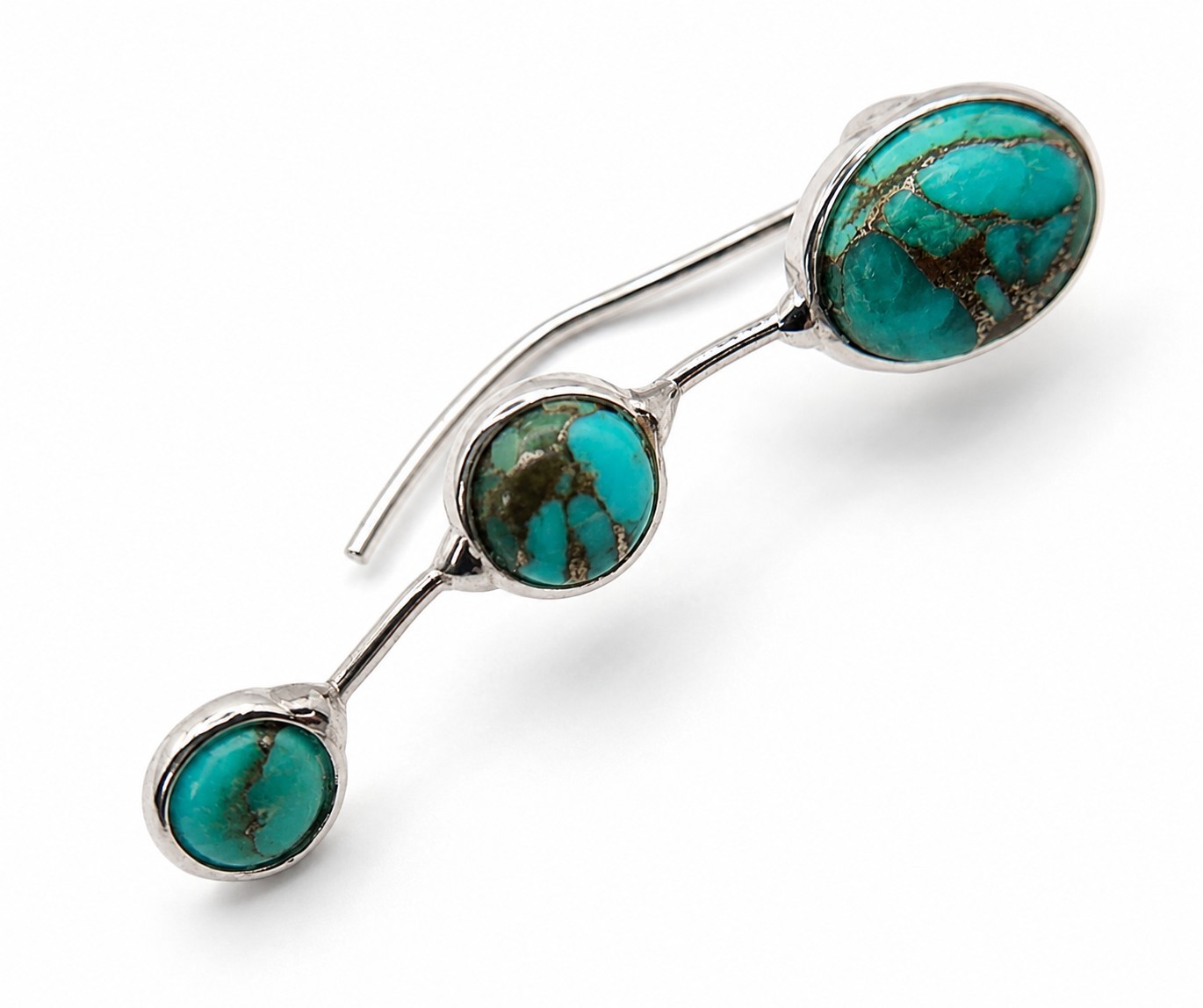 Blue Copper Turquoise Ear Climber Earrings 925 Sterling Silver 2.38g