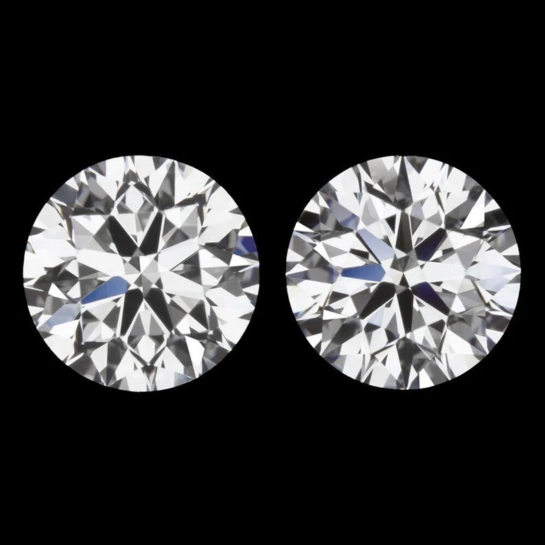 Pair of 0.75 CT Natural White Diamond 6mm Round Cut VVS1 D Grade Certified A50