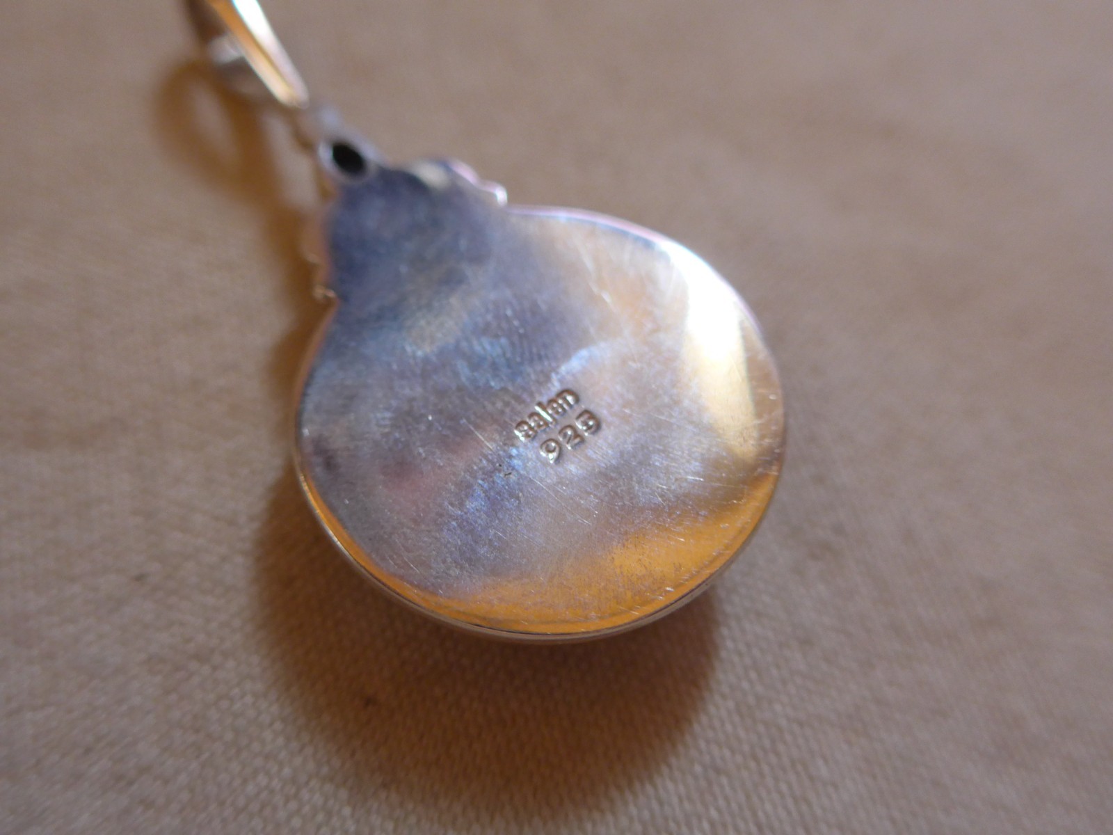 Sajen Sterling Silver Mother of Pearl Moon Face Blue Stone Pendant