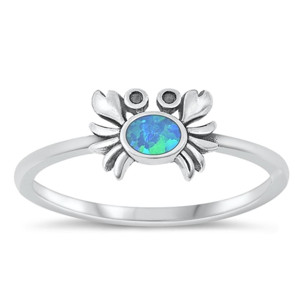 Blue Lab Opal Unique Crab Ring New .925 Sterling Silver Beach Band Sizes 4-10