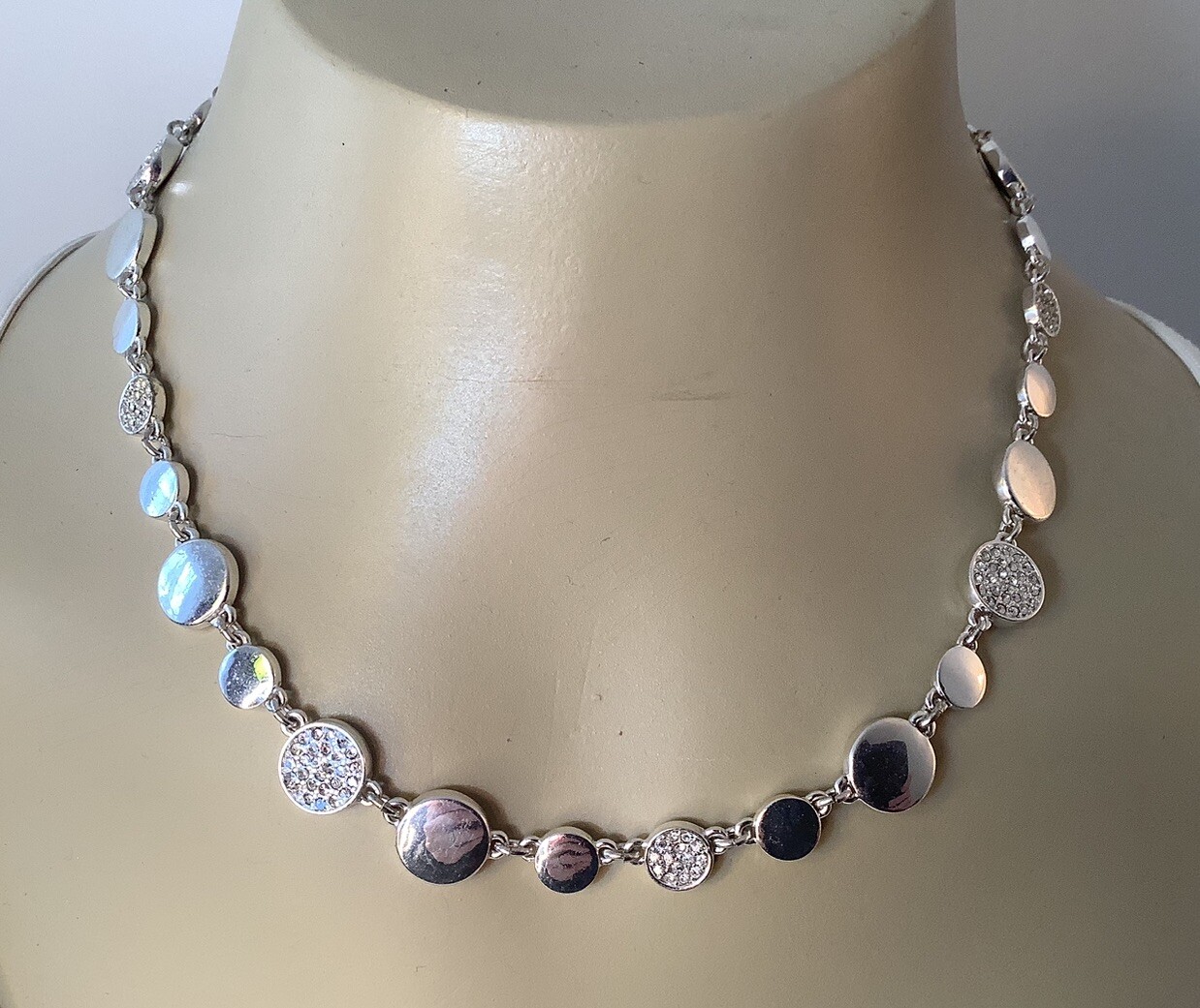 Dana Buchman Rhinestone Disk Necklace Silver Tone Finish 364