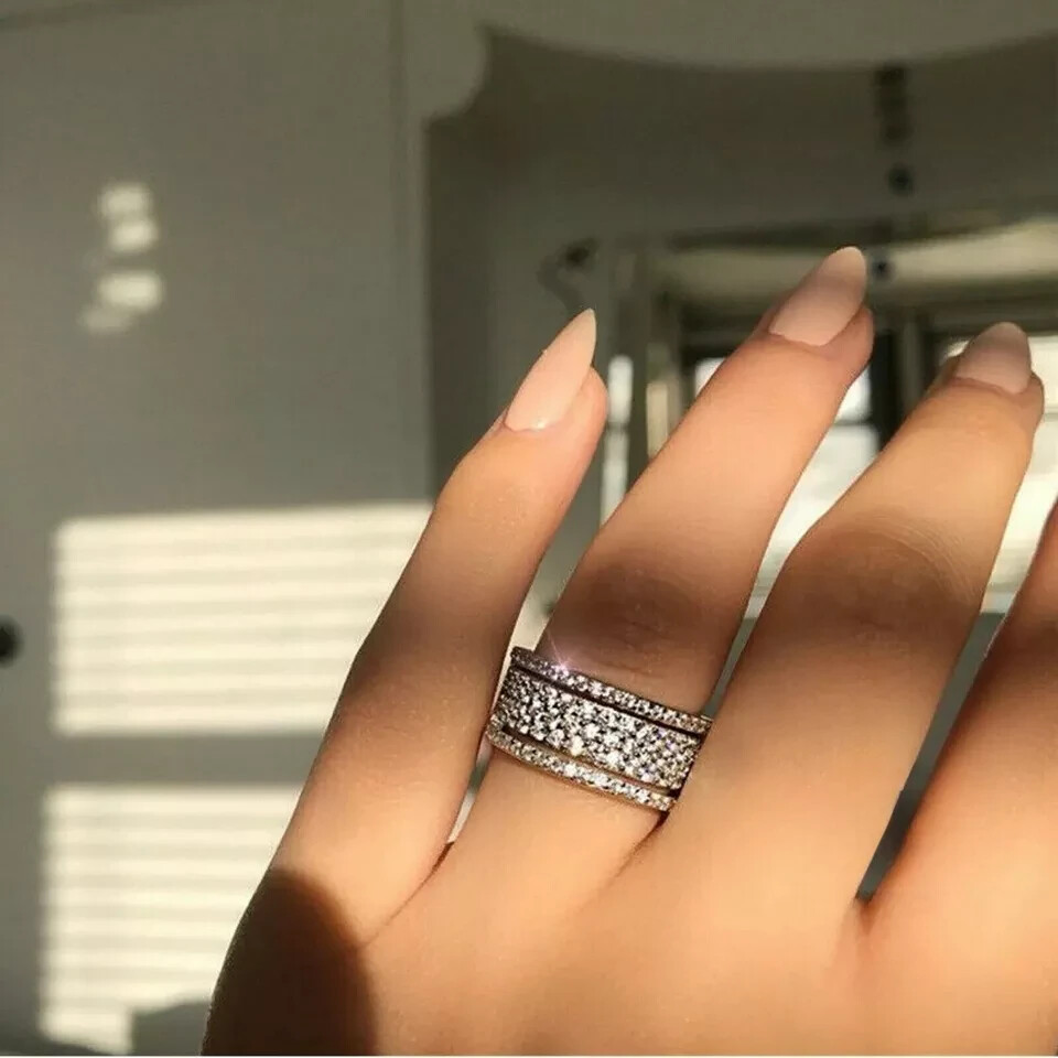 2.00 Carat Round Cut Moissanite Eternity Wedding Band Solid 14K White Gold