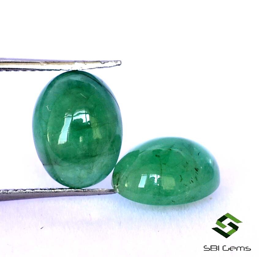 Certified Natural Emerald Oval Cabochon Pair 9×7 mm 4.23 Cts Untreated Gemstones