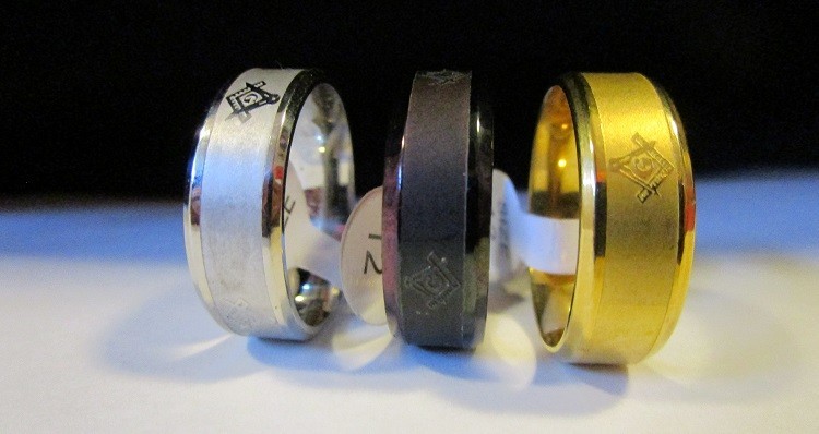 Big Lot of 45 Stainless Steel Band Rings – Masonic Emblem – See Details Below