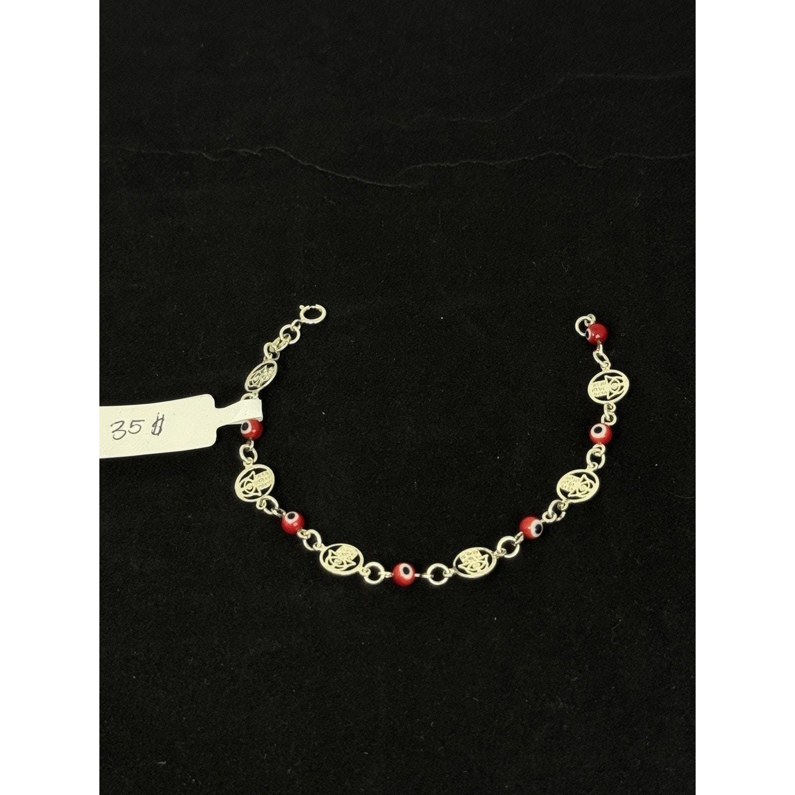 Esclava Con 6 Ojos Turcos Rojos Y Manos, Con Ojo En Medio Silver 925 – 6.5 Inch