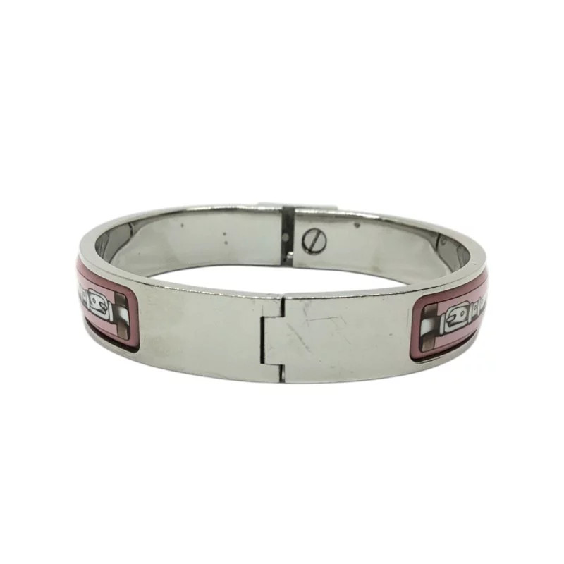 Hermes Clic Clac H Bracelet Silver Enamel Light Pink Wide Size 6.50 Inches