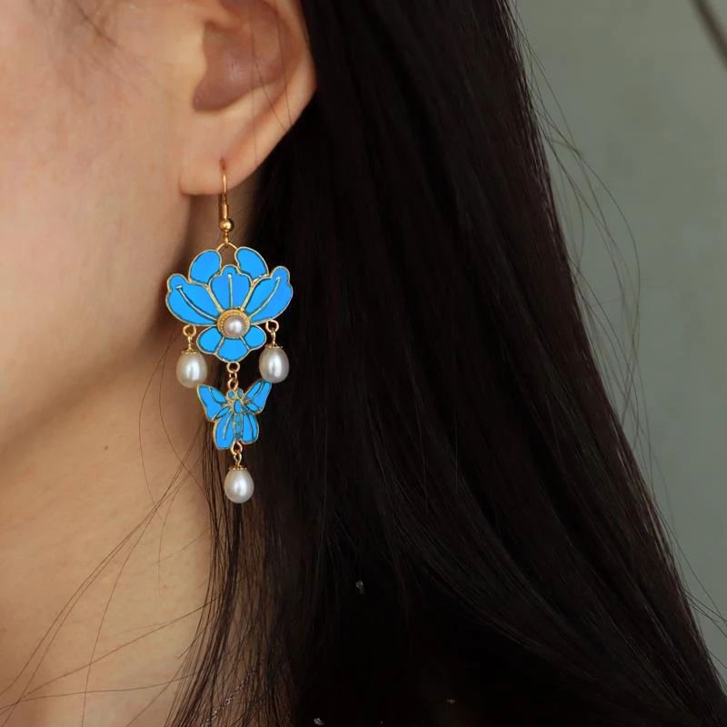 New Butterfly Flower Earrings Chinese Hanfu Ethnic