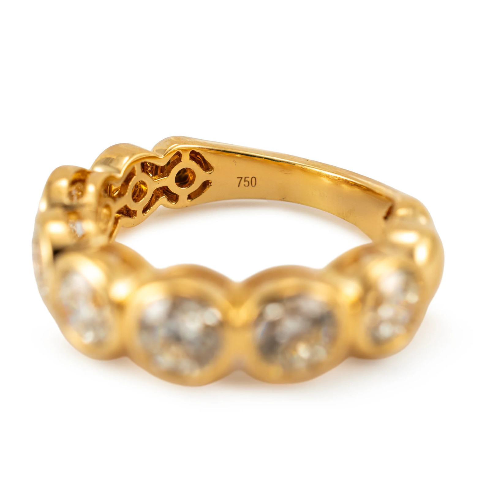 Ladies 18K Yellow Gold 3.05ctw Bezel Set Half Eternity Diamond Band Ring