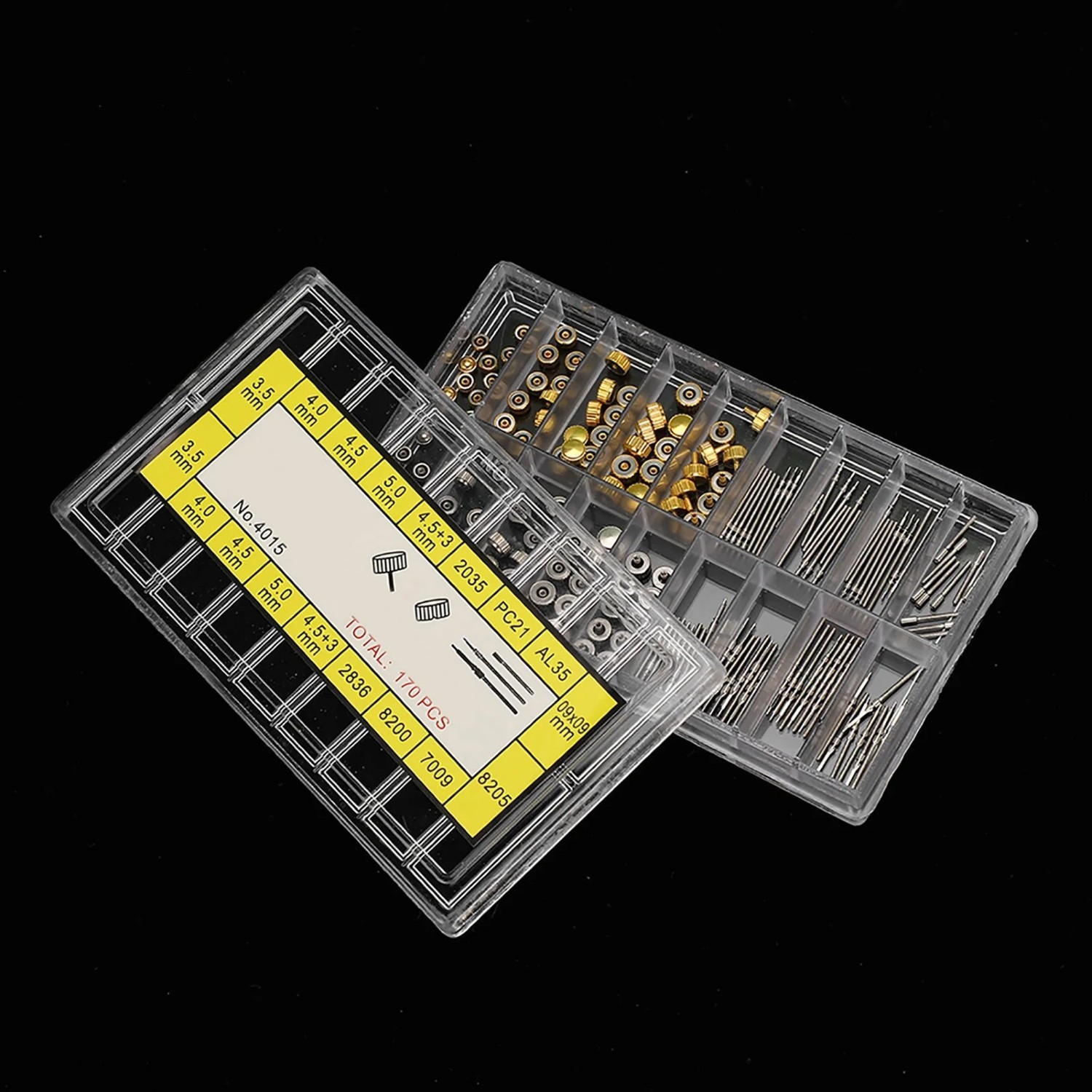 Assorted Watch Stem Extender & Crowns Repair Replacement Accessory Tool Box kit