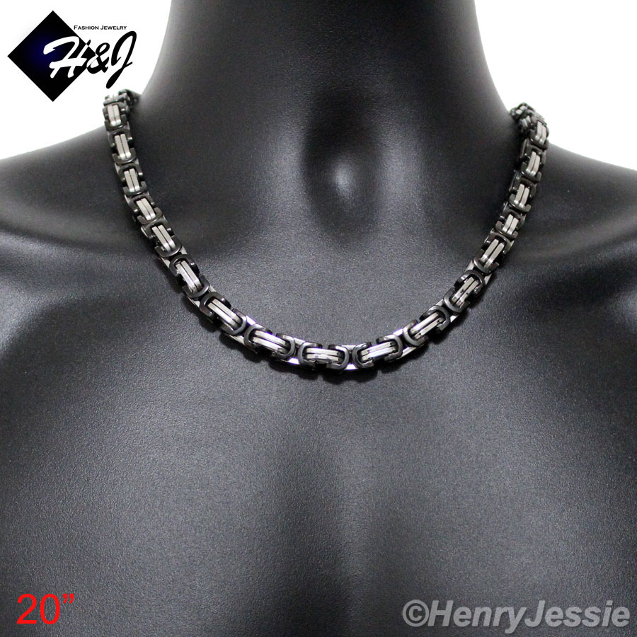 20″MEN Stainless Steel 9mm Silver/Black Plated Byzantine Box Link Chain Necklace