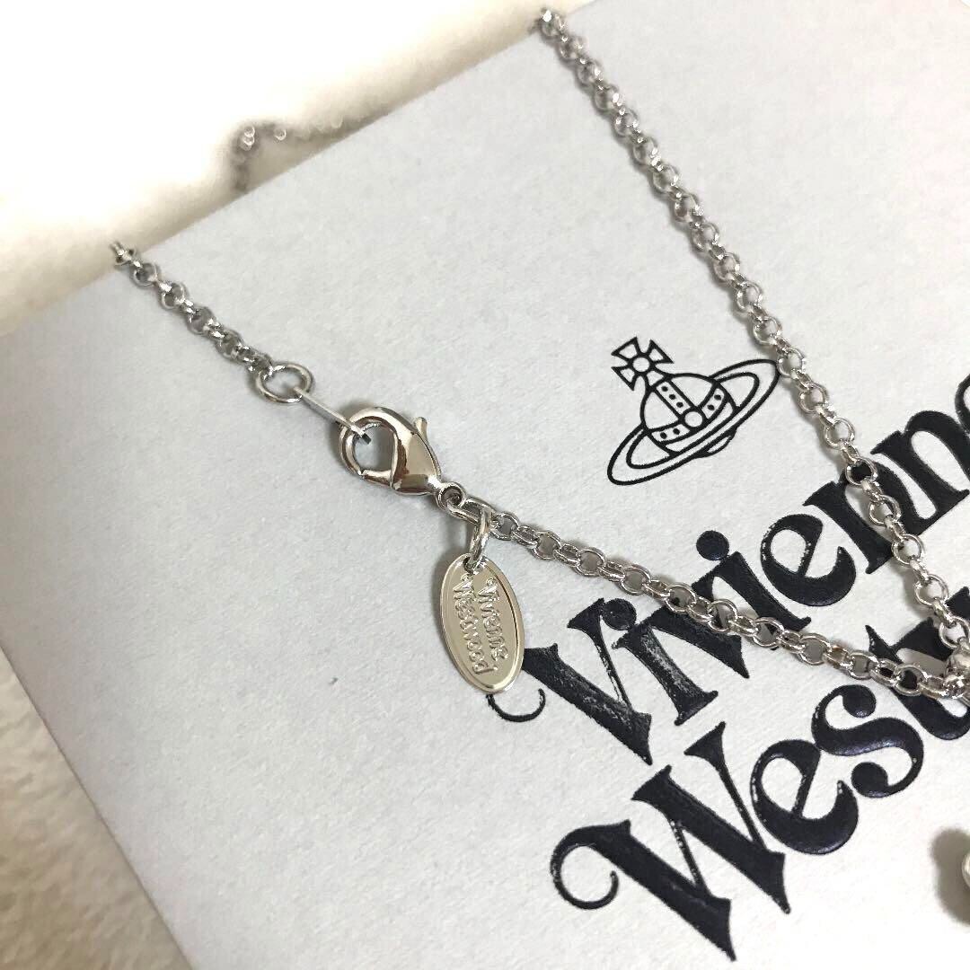 Vivienne Westwood Skull Orb Stone Chain Necklace Silver with drawstring
