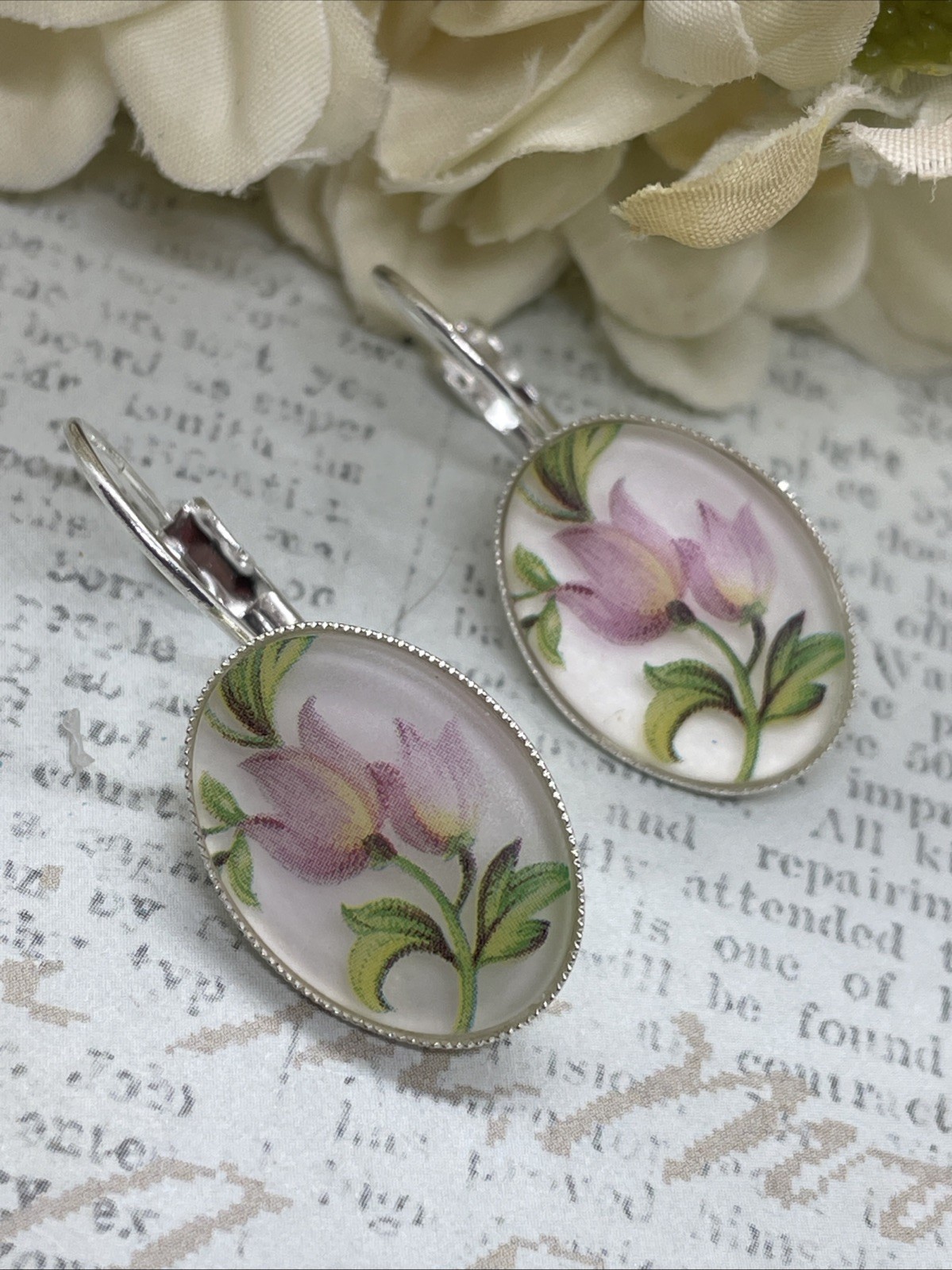 Frosted Tulip Pink Gift Silver Boutique French Wire Earrings Wedding Anniversary