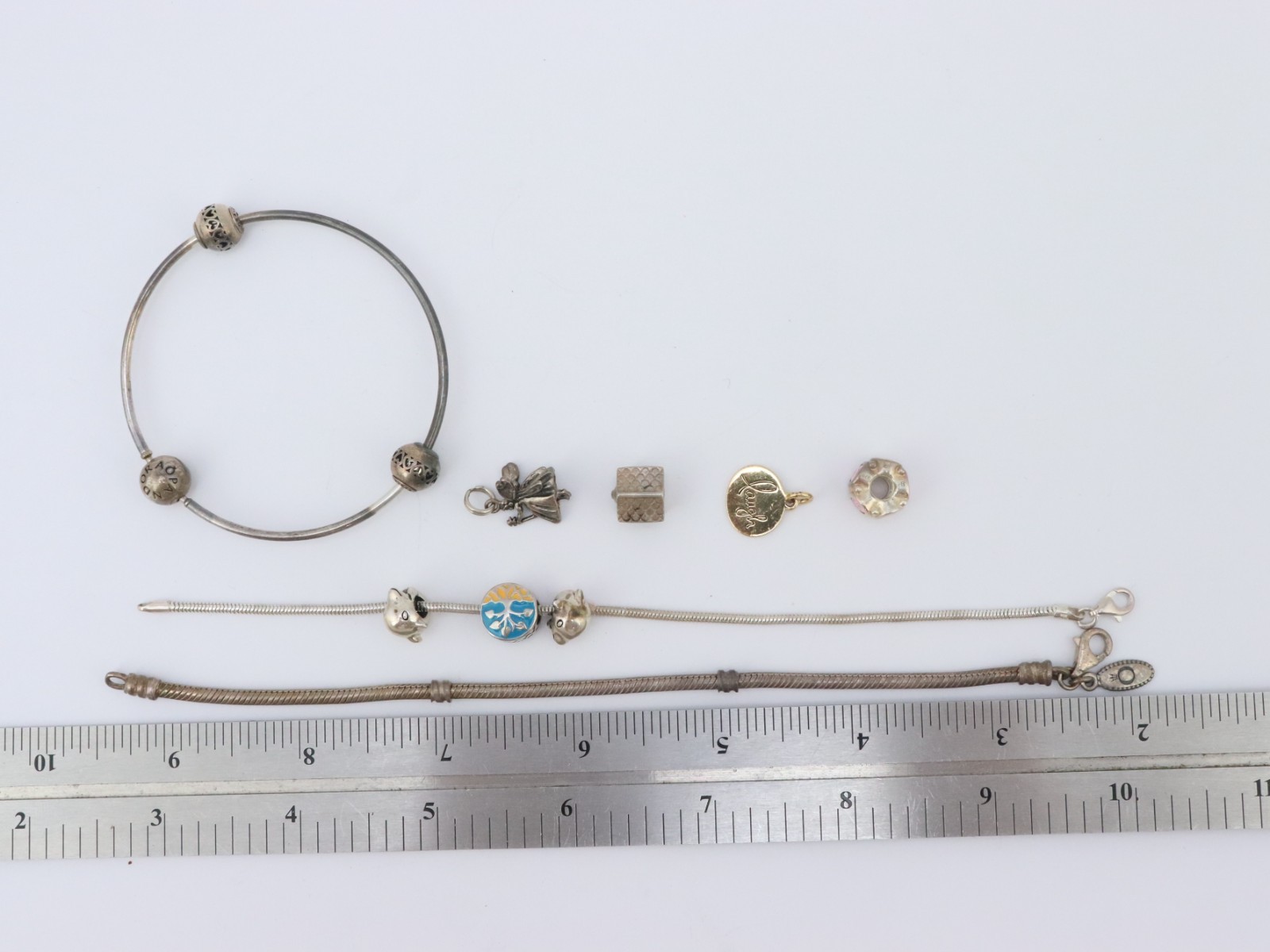 Pandora + OTHER 925 Sterling Silver Bangle Chain Charm Bracelet Lot 43 grams Bag