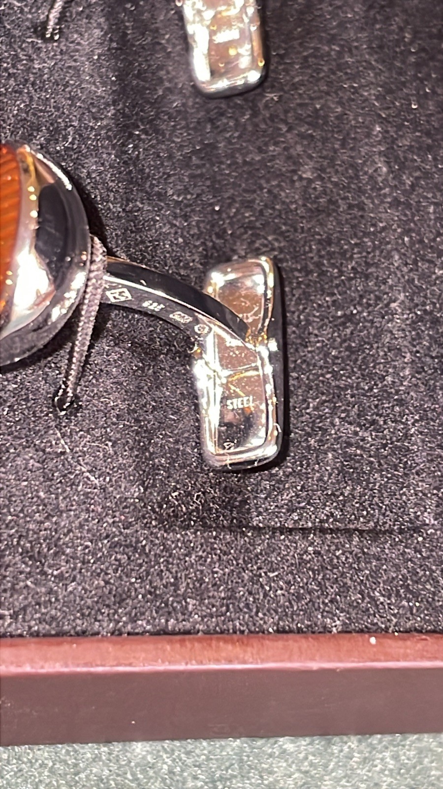 DUNHILL Sterling Silver / Steel Roadster Headlights Amber Cufflinks