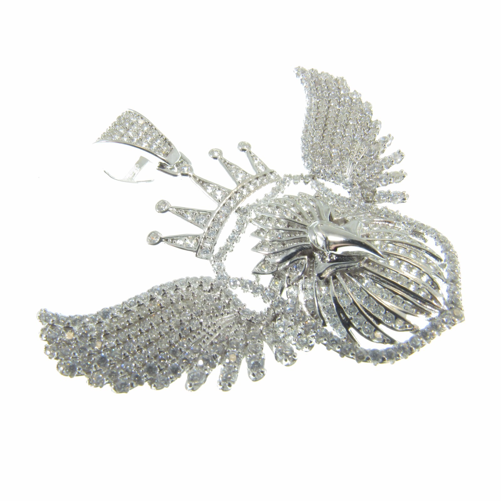 Solid 925 Sterling Silver Iced Out Rhodium Plated Crowned Eagle Pendant w/CZs