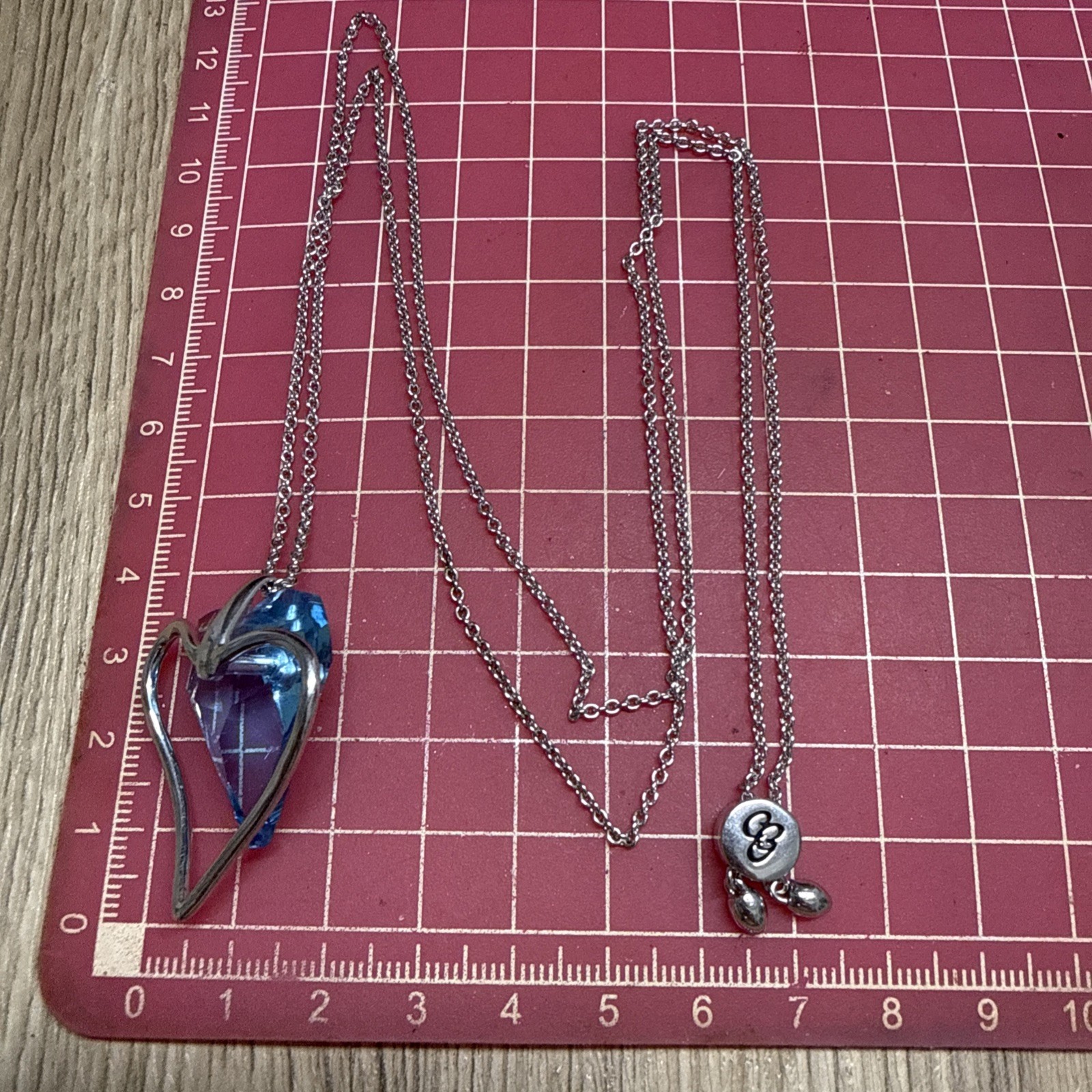 RETRO Blue Crystal Heart Necklace Adjustable Silver Tone Chain Up To 82cm/32″