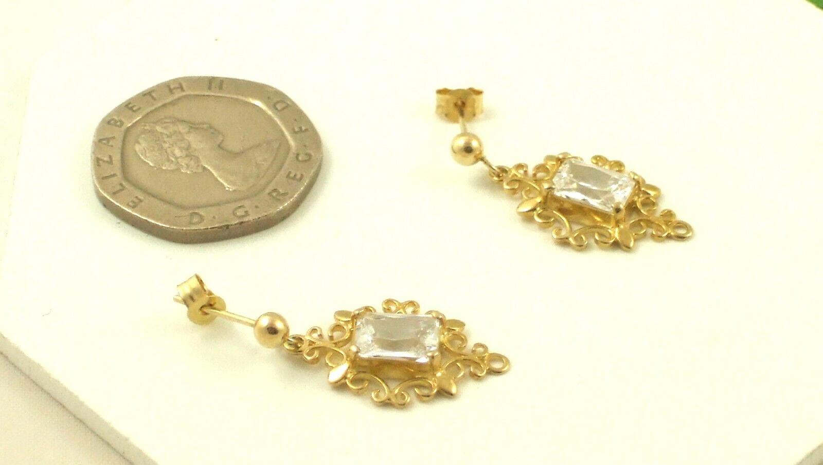 9ct 375 Yellow Gold 24mm X 12mm Cubic Zirconia CZ Filigree Drop Earrings