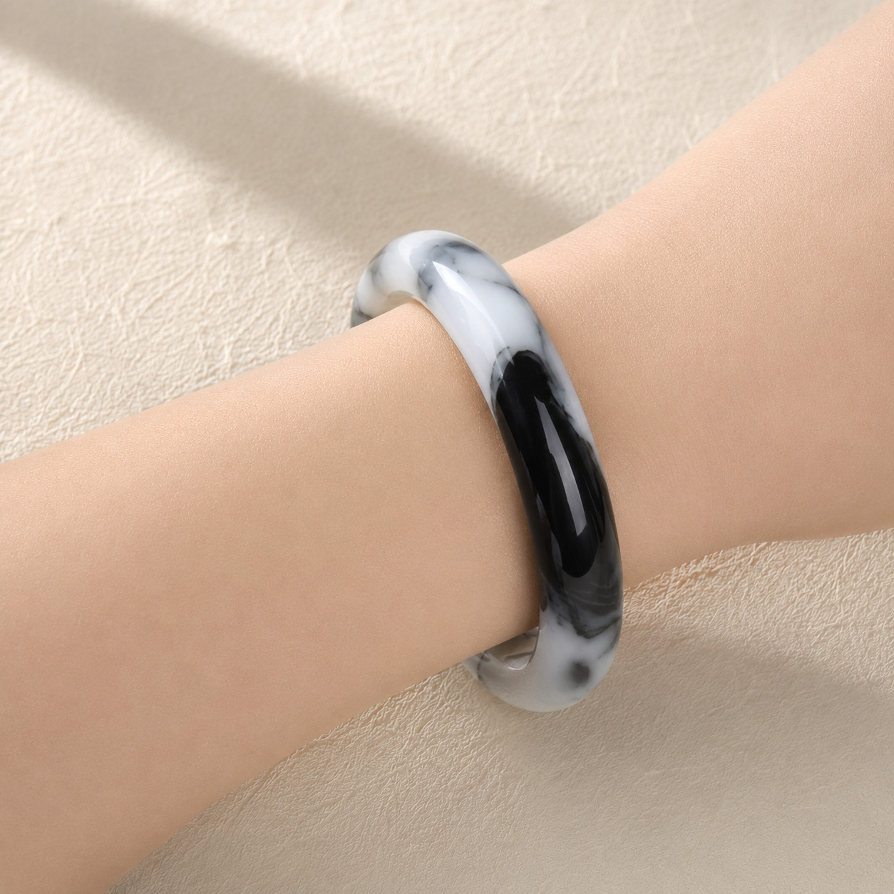 Natural Black & White Ink Wash Real Jade Bangle | Genuine Gemstone | Lucky