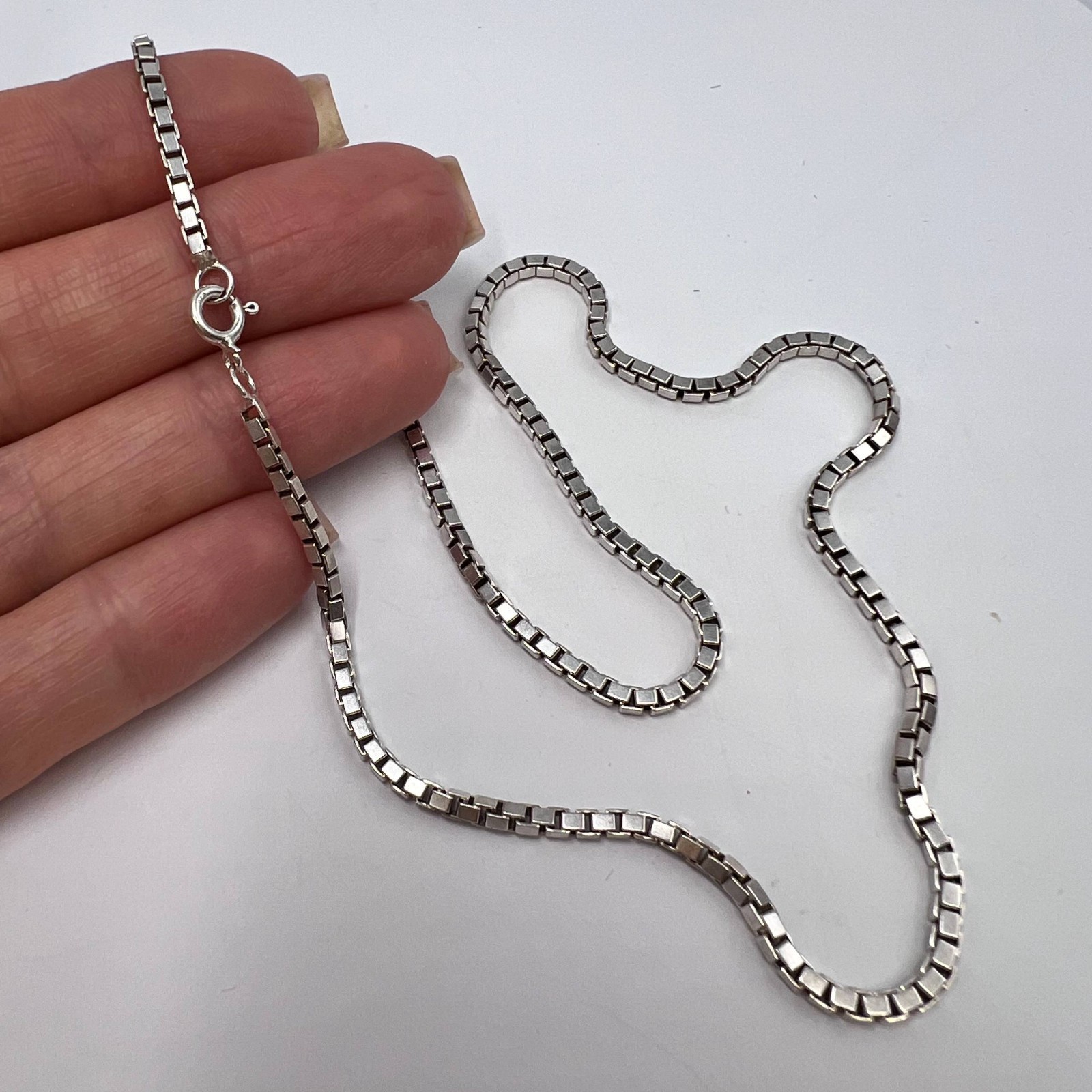Vintage Sterling Silver 925 Box Chain Necklace 41cm Marked Unisex Jewelry 11.3g