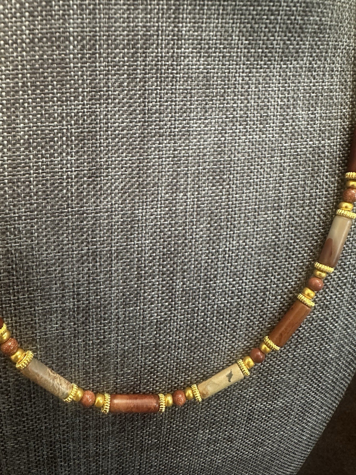 Handcrafted Brown Jasper& Gold Sandstones Beaded Necklace – Women Jewelry