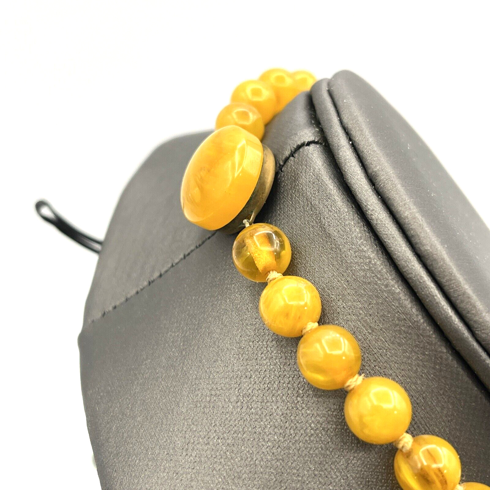 Vintage Egg Yolk Bakelite Beaded Graduated Necklace and Clip Earrings Set