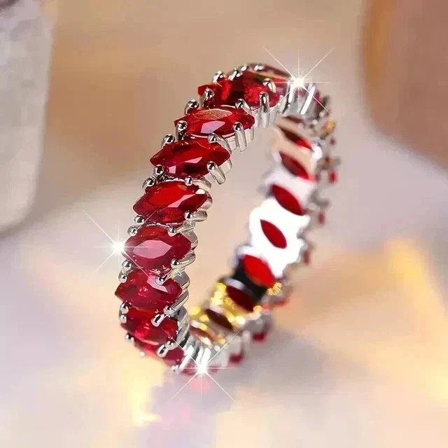 6.00Ct Marquise Cut Natural Red Ruby Gemstone 14K White Gold Eternity Band Ring