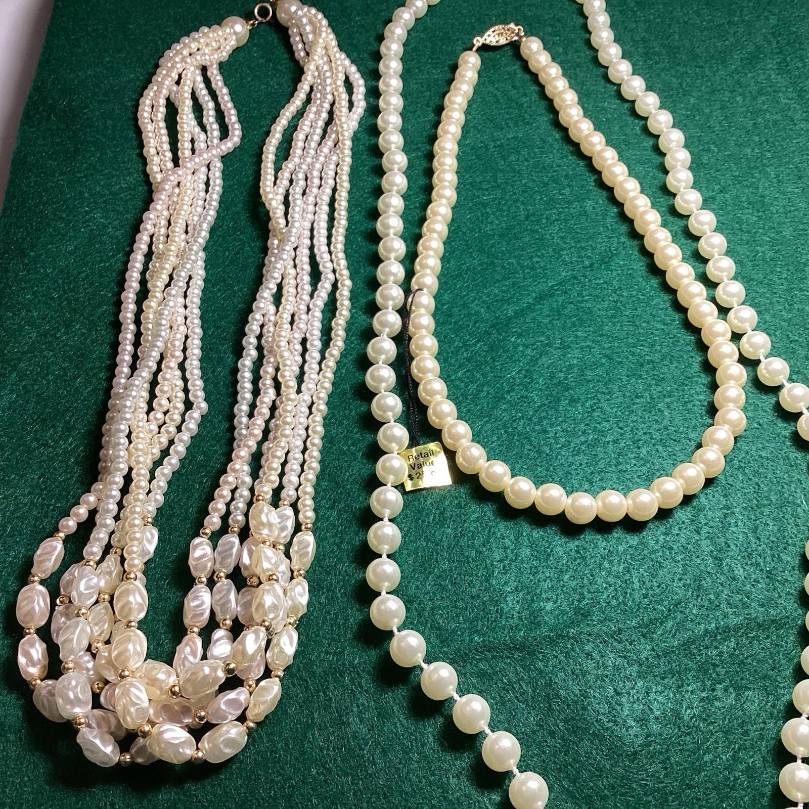 VTG LOT OF 3 FAUX PEARL NECKLACES 1 SIGNED LADY REMMINGTON 21 1/2”, 17 1/2”, 29”