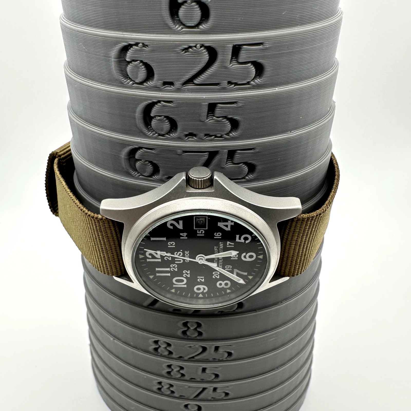U.S. Guide Quartz Analog Watch Black Dial Olive Nylon Strap