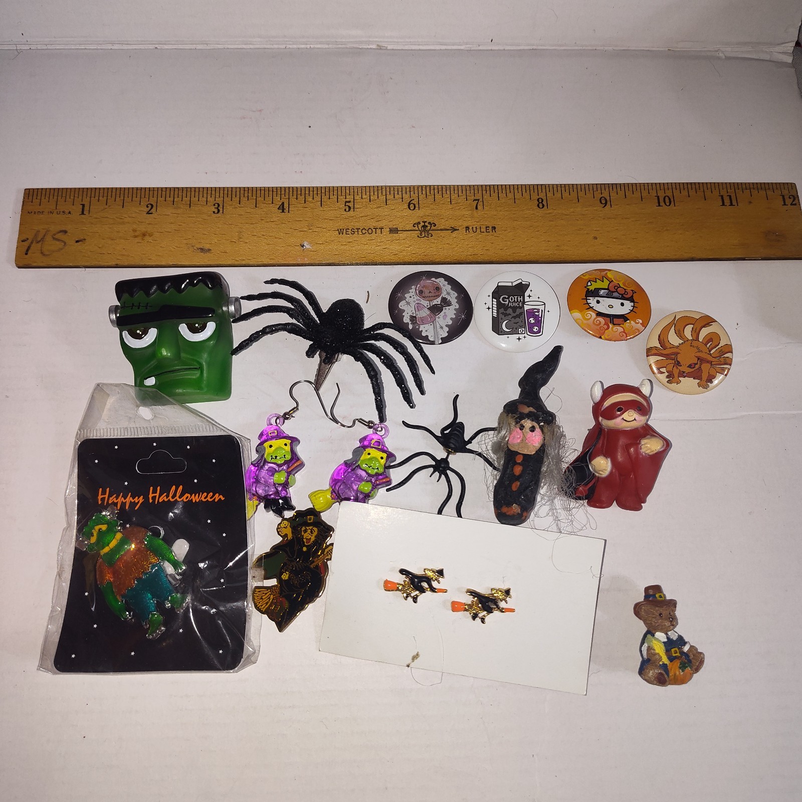VTG Halloween Jewelry Lot 14pc Mixed Spiders Witches Hallmark Pins Earrings