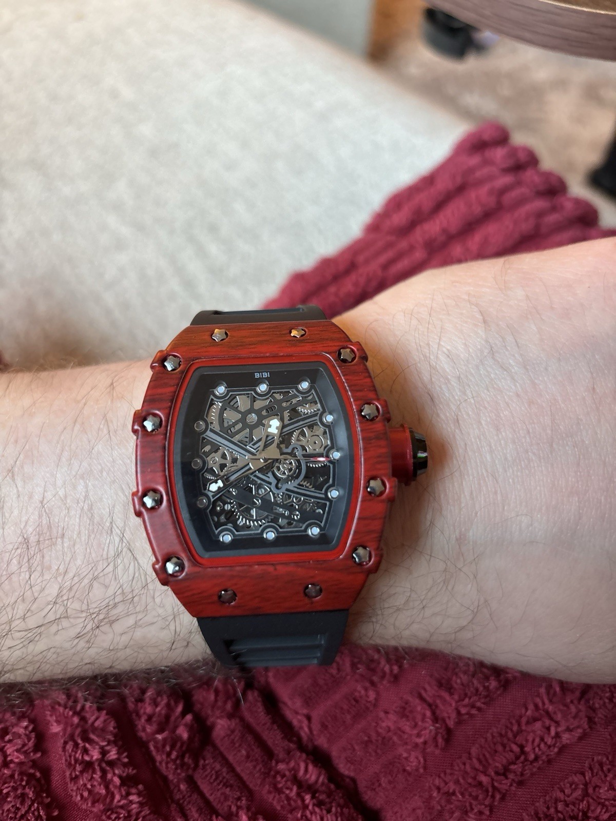 Bibi Luxury Watch Automatic, Red Case With Black Strap, 50mm (B0041)