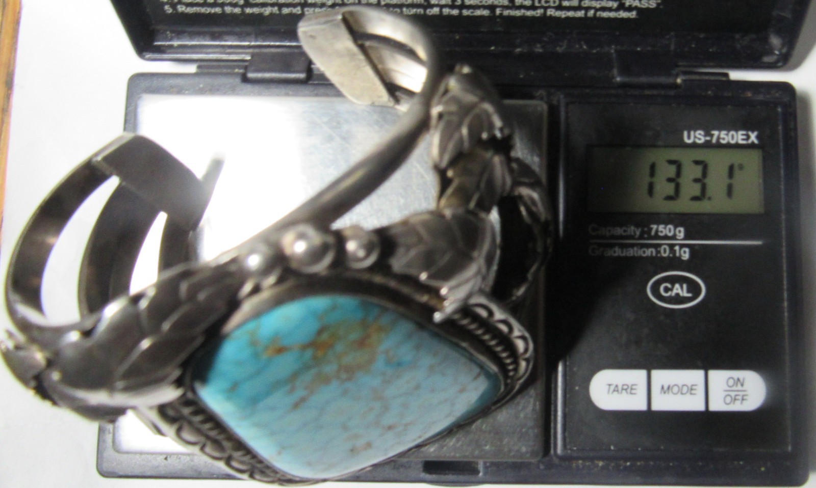 HUGE Navajo 133 GRAM B Shash NUMBER 8 Turquoise Sterling Bracelet CUFF Nat. AMER
