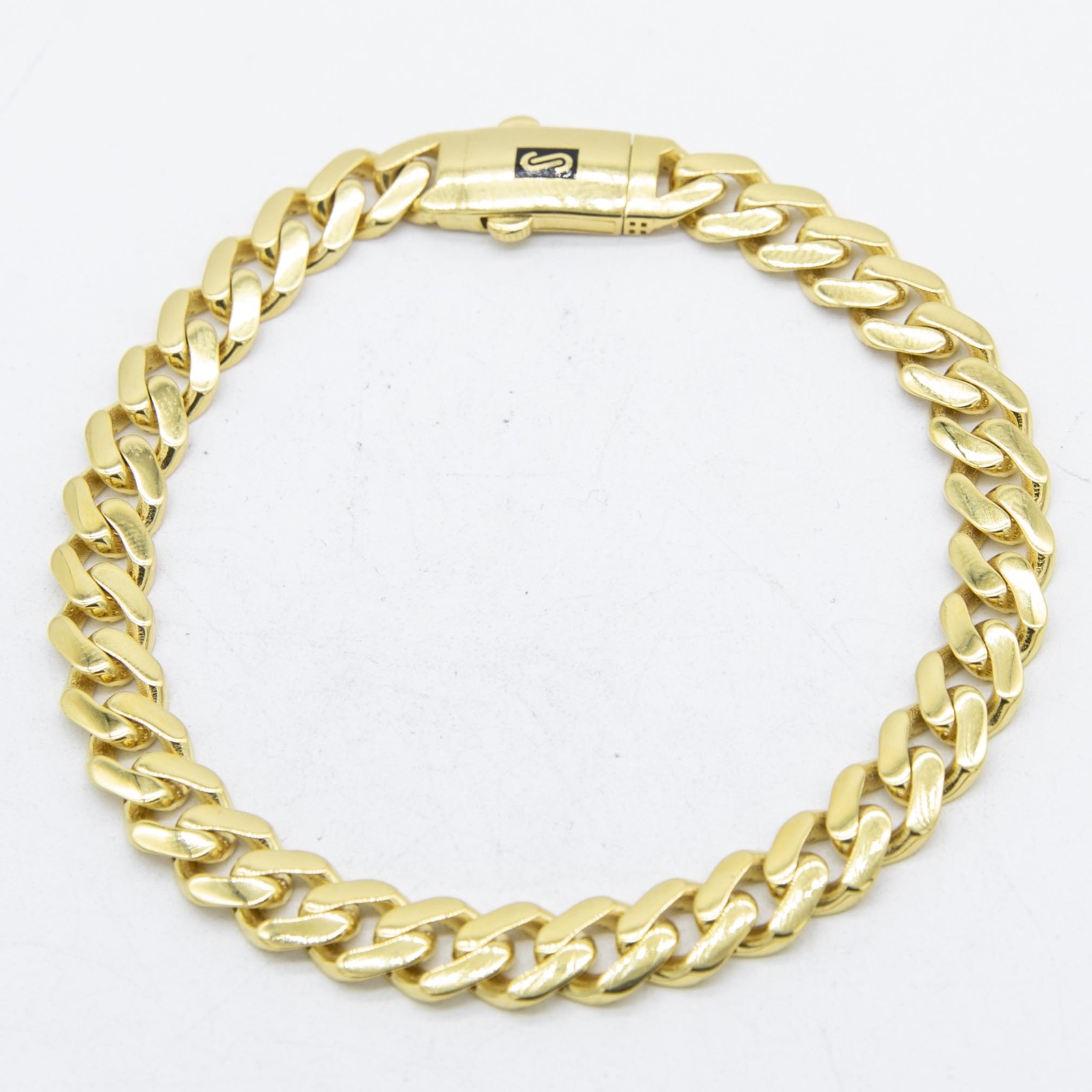 6mm Miami Cuban Royal Link Shiny Plain Bracelet Box Clasp Real 10K Yellow Gold