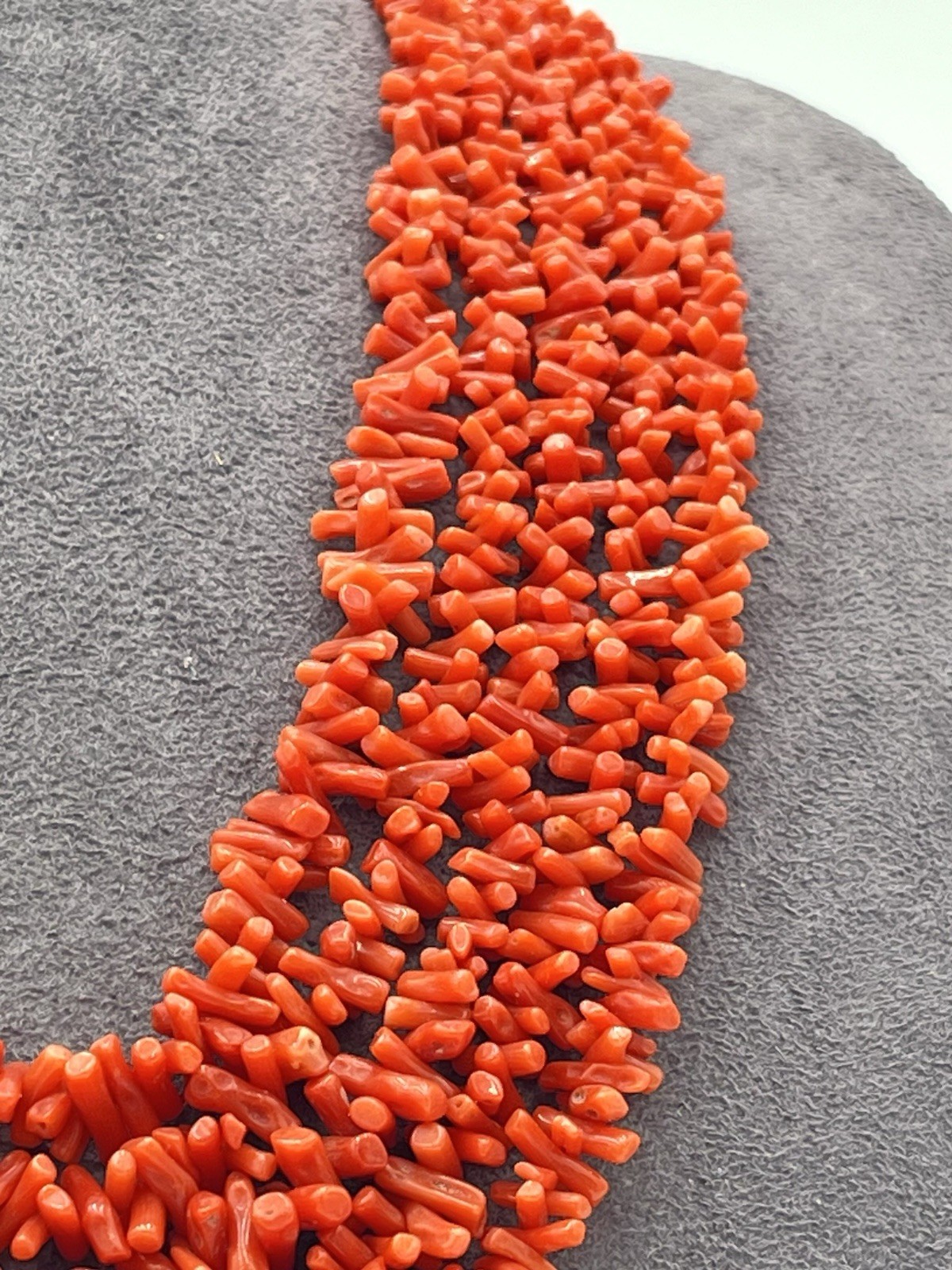 Natural Mediterranean Red Coral Necklace 5 Strands Domes 45-65cm Silver