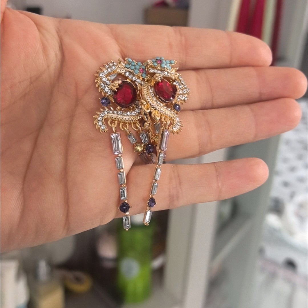 Chinese Dragon Tassel Earrings Colorful Rhinestone Luxury Court Style Jewelry