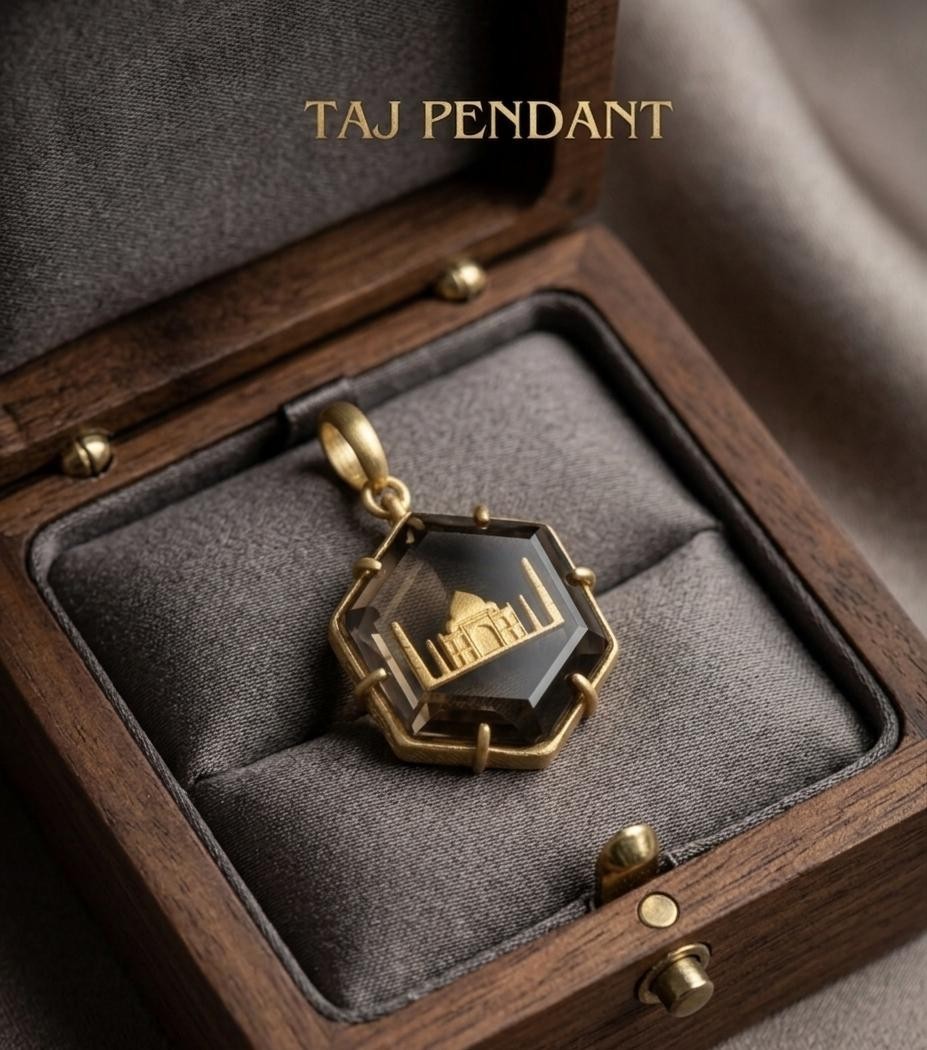 Natural Smokey Quartz Taj mahal Pendant 925 sterling silver gold plated pendant